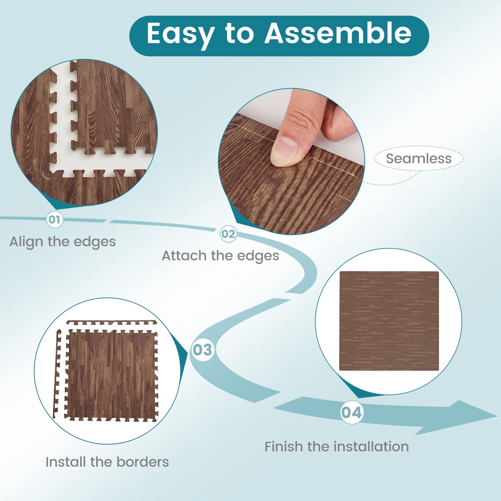 Gymax 100 Sq. Ft. Wood Grain Puzzle Mats 25-Pack EVA Foam Interlocking Floor Tiles Brown
