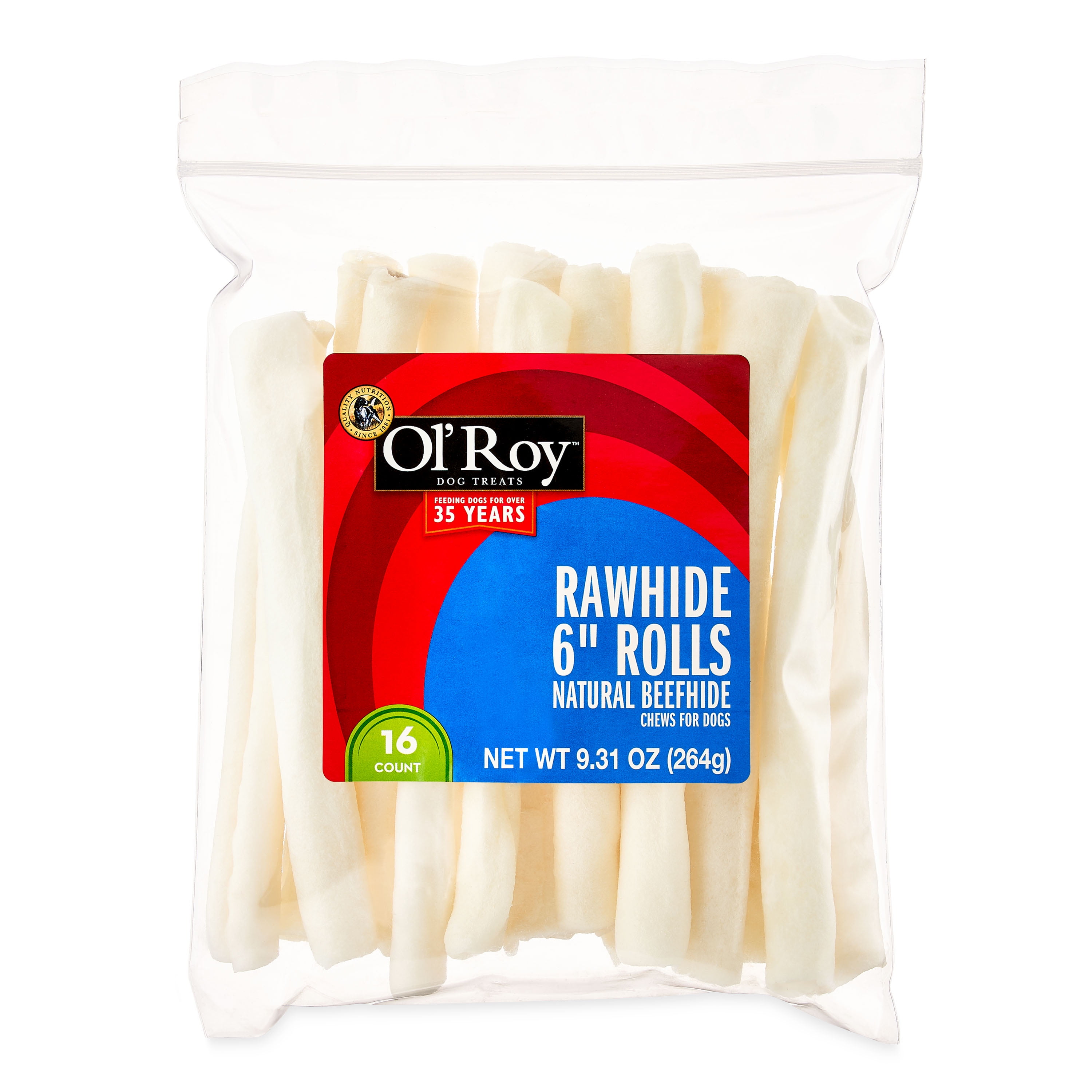 Ol' Roy Rawhide 6" Rolls Chews for Dogs, 9.31 oz, 16 Count