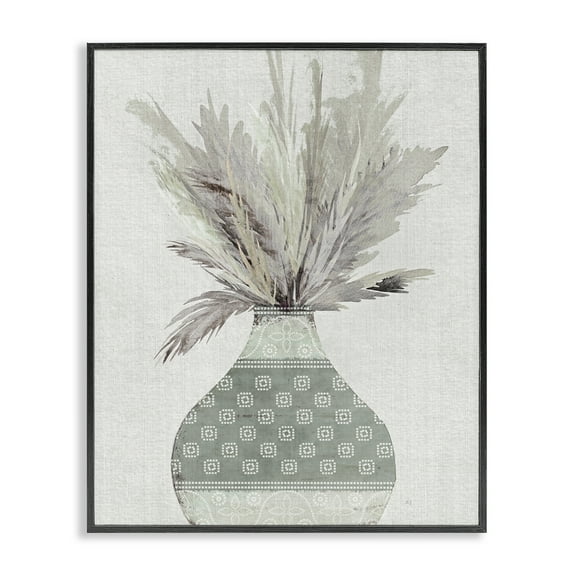 Stupell Industries Boho Wheat in Vase Plants & Flowers Painting Black Framed Art Print Wall Art, 11 x 14