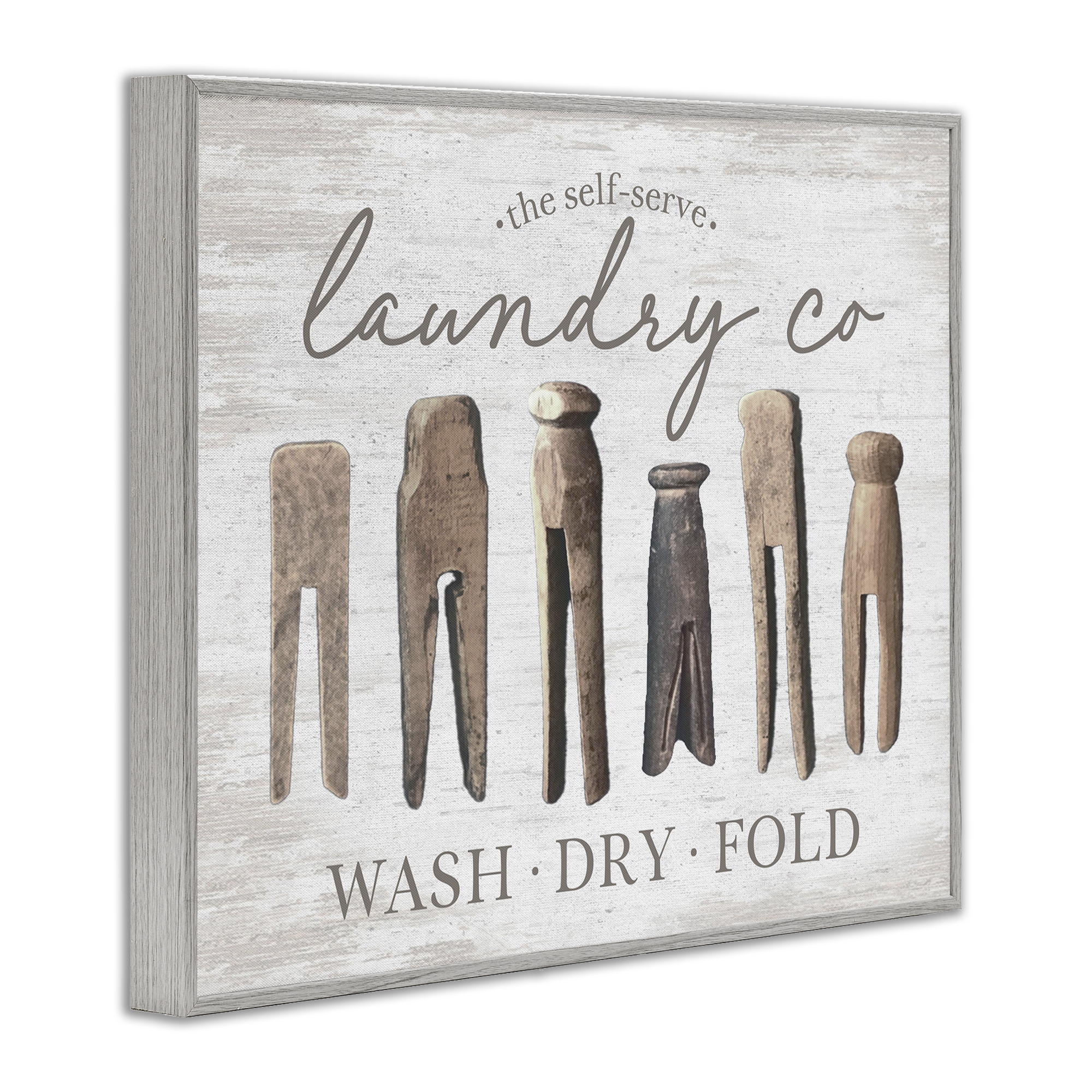Stupell Industries Rustic Laundry Clothespins Typography Painting Gray Framed Art Print Wall Art, 14 x 11