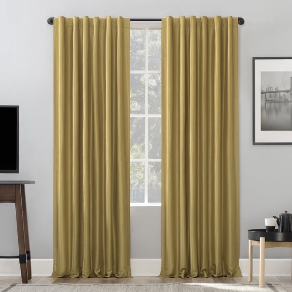 Sun Zero Evelina Faux Dupioni Silk Thermal Extreme 100% Blackout Back Tab/Rod Pocket Curtain Panel, 50"W x 63"L, Navy Blue