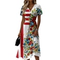thumbnail image 2 of Usa Flag Dress for Women Elegant Midi 4th Of July Dress Trendy Casual V- Neck Summer Sundress, 2 of 5