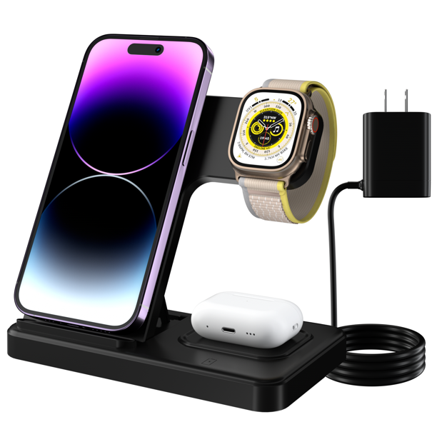 GREPHONE Wireless Charger, 3in1 Apple Charger, 15W Fast Charging Station Compatible