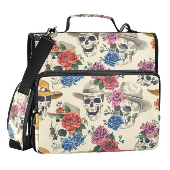 ALAZA Zipper Binder Skulls with Floral 3 Ring Trapper Keeper File Folder Organizer Bag