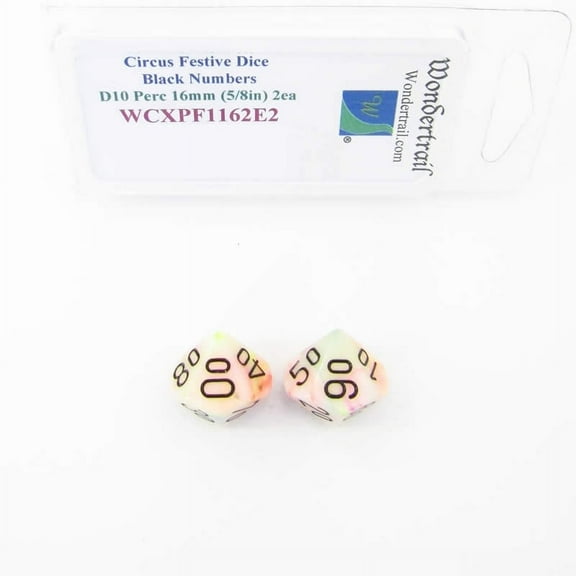 Circus Festive Dice with Black Numbers D10 Perc Aprox 16mm (5/8in) Pack of 2 Wondertrail