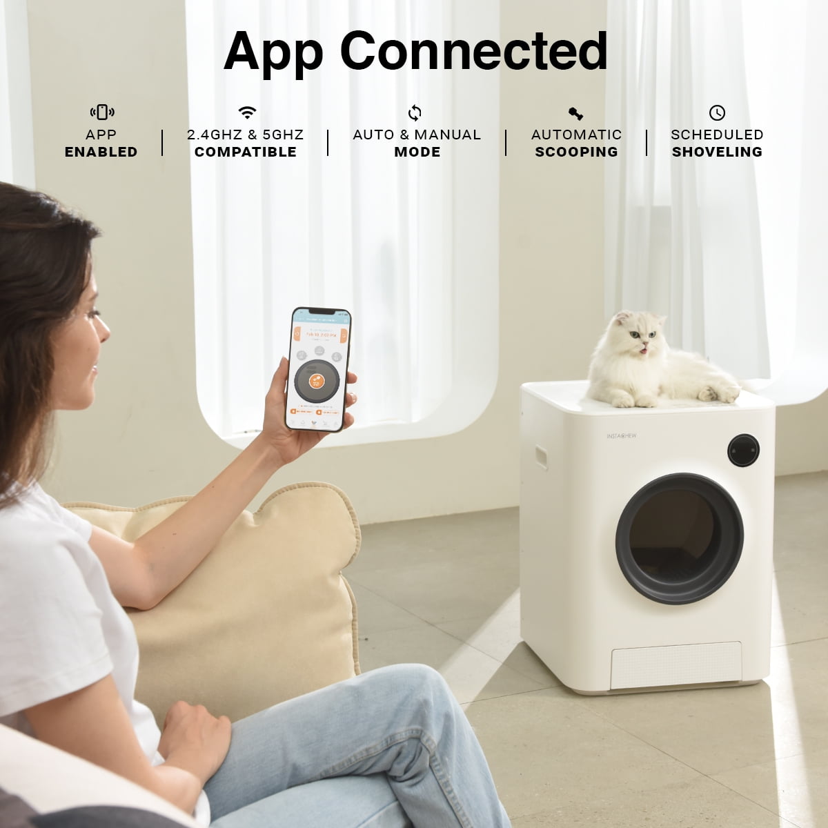 Instachew Purrclean Self-Cleaning Automatic Cat Litter Box with App Control, Support 5GHz & 2.4GHz WiFi