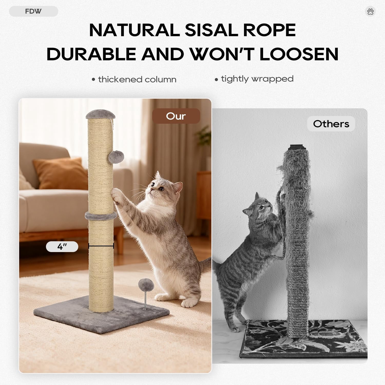 XF XINFENG 33 Inch Cat Scratching Post Cat Scratcher Natural Sisal Rope Scratch Post Trees with Hanging Ball for Indoor Cats and Adults , Gray