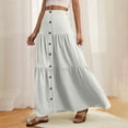 thumbnail image 2 of Lenago Women's Skirts Solid Color Button Decoration Casual Elastic High Waist Ruffled Ankle Length Skirts for Women, 2 of 9