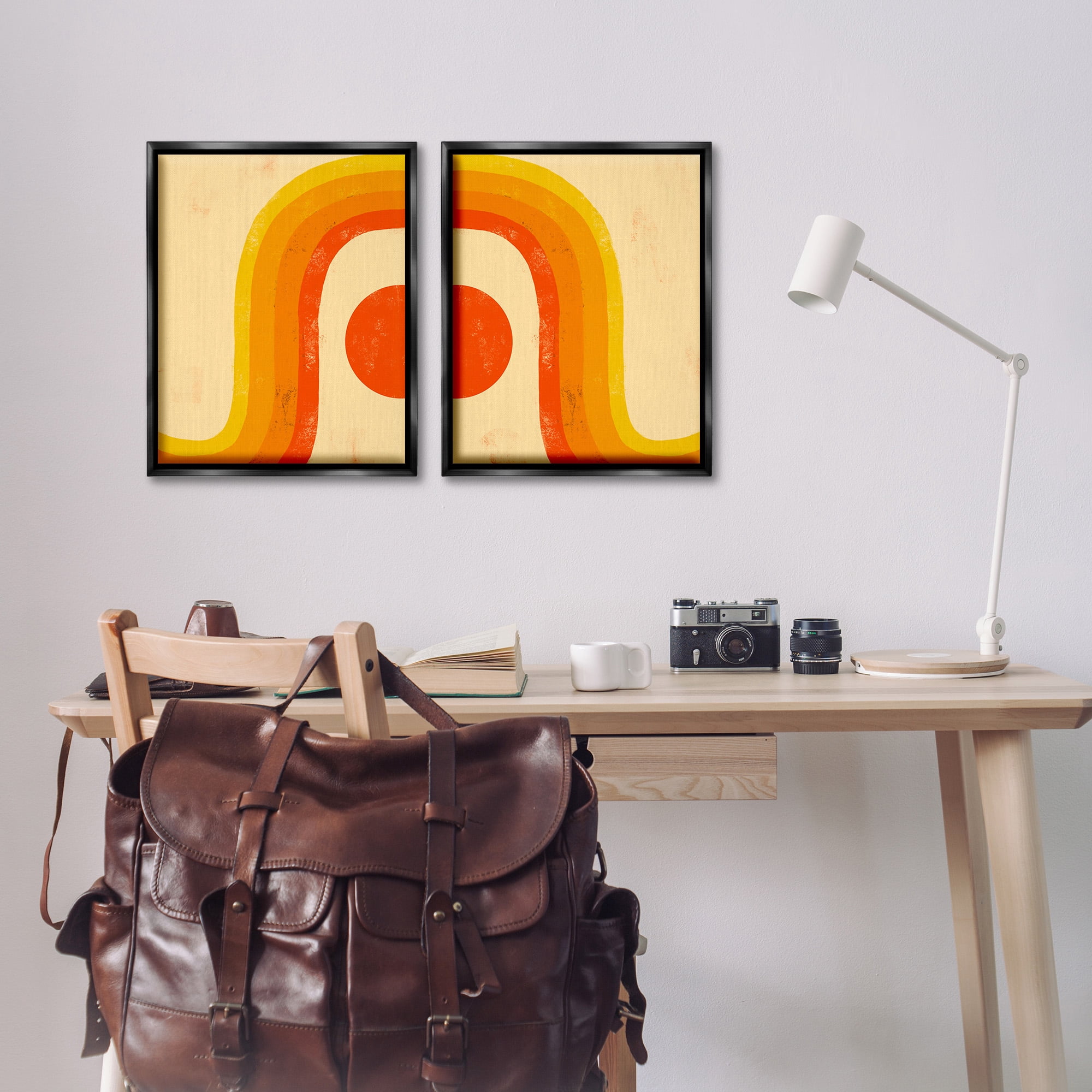 Stupell Industries Sun Setting Under Warm Tone Rainbow Abstract Painting Black Floater Framed Canvas Art Print Wall Art, 17 x 21, Set of 2