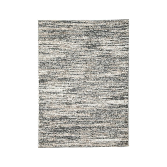 Signature Design by Ashley Gizela Contemporary 5 x 7 High Pile Striped Design Rug, Ivory, Gray & Beige