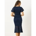 thumbnail image 3 of Unique Bargains Women's Floral Lace V Neck Ruffle Mermaid Bodycon Dresses L Navy Blue, 3 of 6