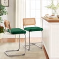 thumbnail image 5 of 26" Rattan Bar Stools, Set of 2, Rattan Counter Height Velvet Armless Bar Stools with Cane Back for Home Office Kitchen Island, 5 of 5
