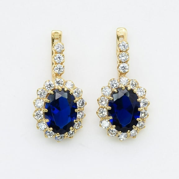 Bluebelljewels 14K Yellow Gold Finish Silver Oval Cut Lab Created Sapphire Women's Bridal Earrings