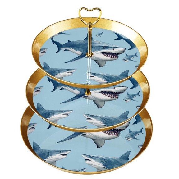 Shark Portable Plastic Dessert Table Organizer with Iron Pillars - 32cm Height, 21cm/24cm/27cm Plates