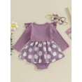 thumbnail image 3 of Infant Baby Girls 2Pcs Spring Outfits Long Sleeve Bow Front Daisy Print Romper with Headband Set, 3 of 8
