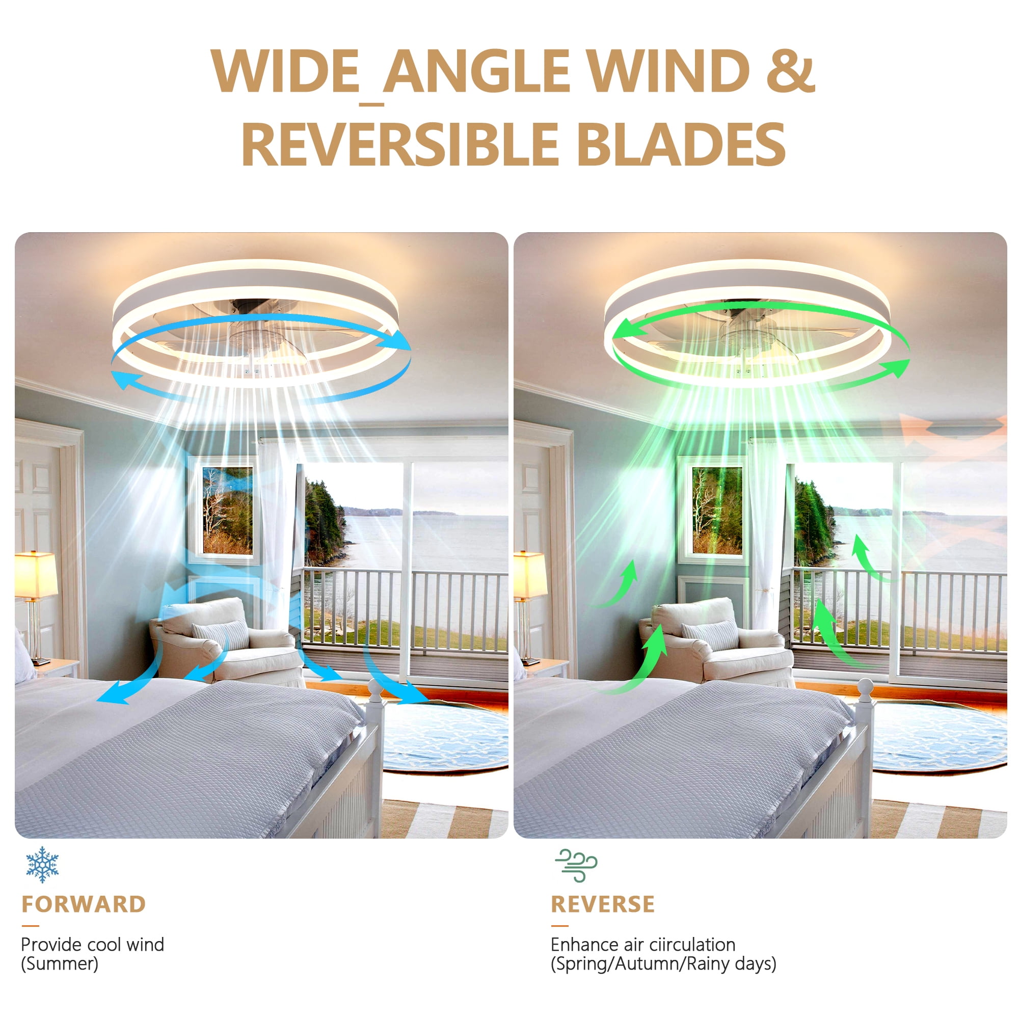 Leumius 20" Flush Mount Ceiling Fans with Lights and Remote, 3000K-6000K Dimmable LED Fandelier Low Profile Chandelier Ceiling Fan for Bedroom Living Room, White