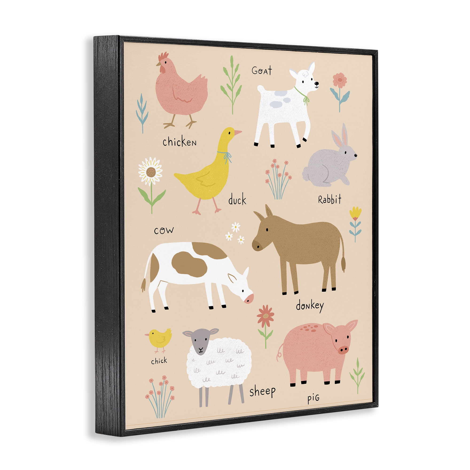 Stupell Industries Baby Farm Friends Black Framed Giclee Art, design by Nina Seven