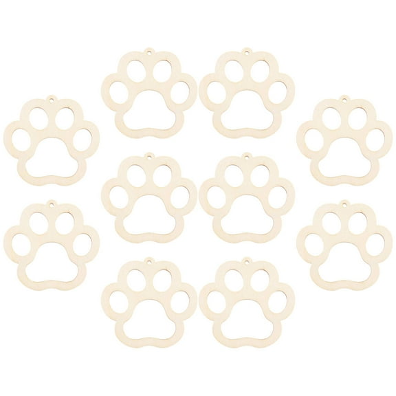 Onaparter 10 Sets Pet Dog Wood Chips Ornament Labels Paws Shape Wooden Unfinished Slices DIY Crafts Cutouts Print Decor Child （As Shown）
