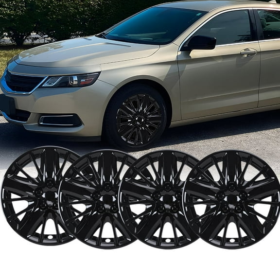 (Set of 4)18 inch Hubcaps Compatible with 2014-2020 Chevy Impala,Wheel Rim Hub Cap Replacement,Bolt-on Installation,PP Material,Black Lacquer