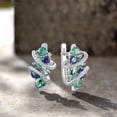 thumbnail image 4 of Santuzza 925 Sterling Silver Oval Gemstone Cluster Huggie Earring Green Spinel Cubic Zirconia Dangle Earrings for Women, 4 of 4