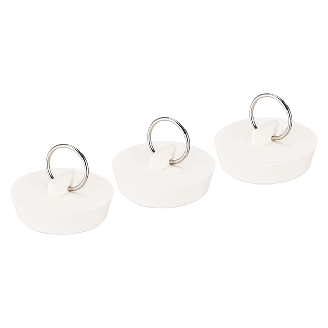 Goma Fregadero Tapón, Blanco Drenaje Tapón Ajuste 1-5/8" a 1-3/4" Drenaje con Colgante Anillo para Bañera Cocina y Baño 3uds