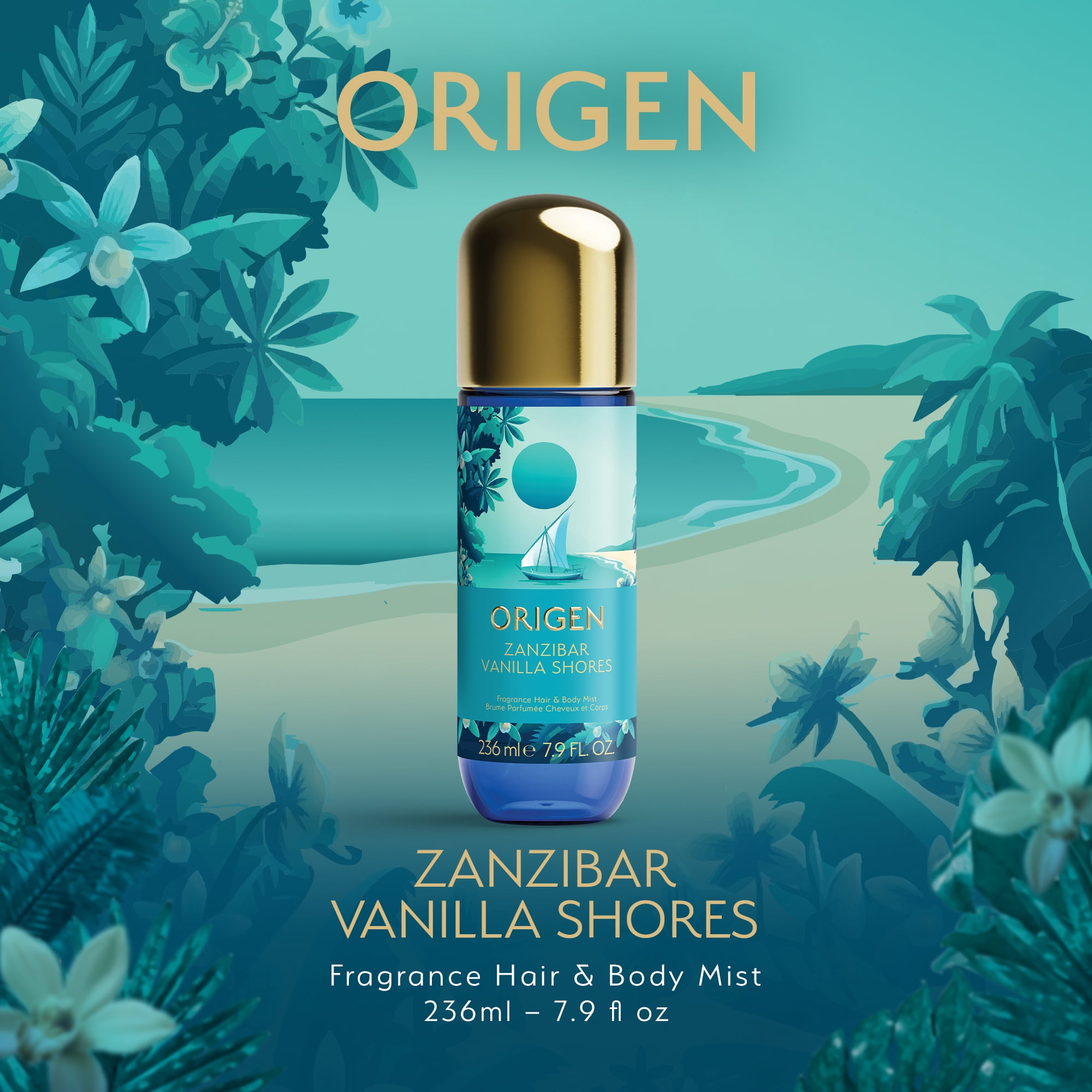 Origen Zanzibar Vanilla Shores Hair & Body Mist for Women, 7.9 oz