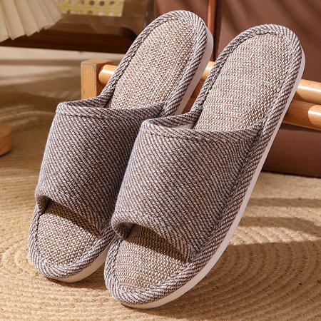 

Linen Sole Home Slippers Lightweight Slip On Soft Sole Mute Indoor Slides Breathable Cozy Open Toe Slippers