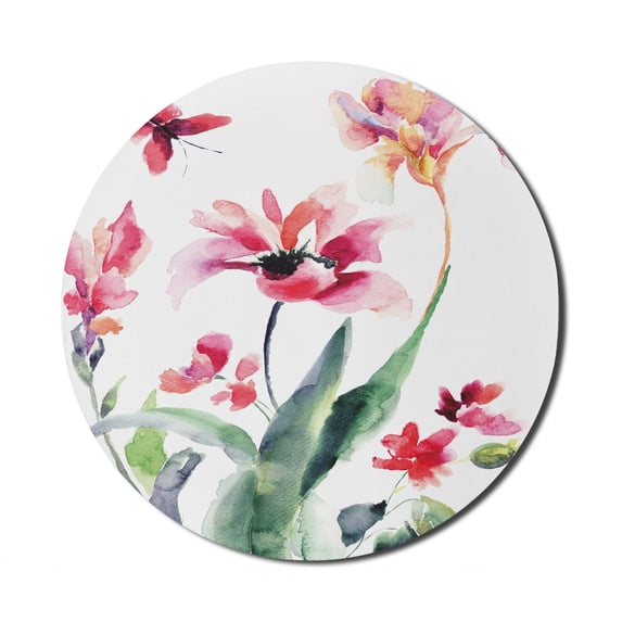 Floral Mouse Pad for Computers, Watercolor Pastel Toned Flourish Blooms Botanical Beauty Boho Harvest Nature Picture, Round Non-Slip Thick Rubber Modern Mousepad, 8" Round, Multicolor, by Ambesonne