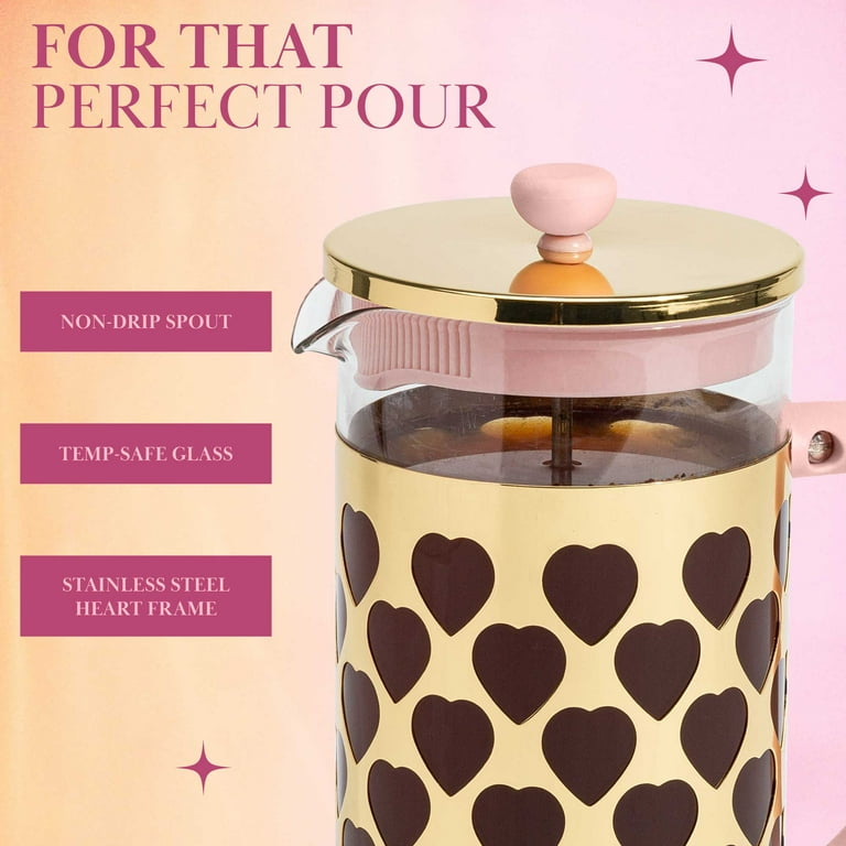 Paris Hilton RNAB0B2L1ZWJF paris hilton french press coffee maker with  heart shaped measuring scoop, 2-piece set, 8-cup or 34-ounce, pink