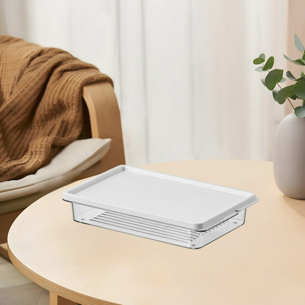 Recipiente de plástico blanco para almacenar alimentos con tapa abatible | Dispensador de queso y organizador para frutas, jengibre, ajo y especias | Caja de 1 pieza apta para refrigerador
