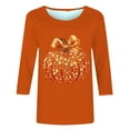 thumbnail image 3 of Uootdi Halloween 3/4 Sleeve Sweatshirts for Women Pumpkin Shirt Glitter Pumpkin Graphic Sweatshirt Casual Crewneck Gift Pull over Tops, 3 of 4
