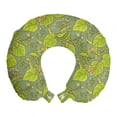 thumbnail image 1 of Floral Travel Pillow Neck Rest, Close up Scenery of Leaves and Blossoming Flowers, Memory Foam Traveling Accessory Airplane and Car, 12", Green Yellow Green, by Ambesonne, 1 of 2