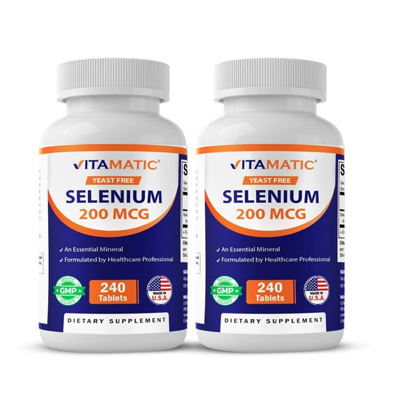 Vitamatic Yeast Free Selenium 200mcg as Selenomethionine Supplement Essential Trace Mineral with Superior Absorption 240 Tablets - 2 Pack