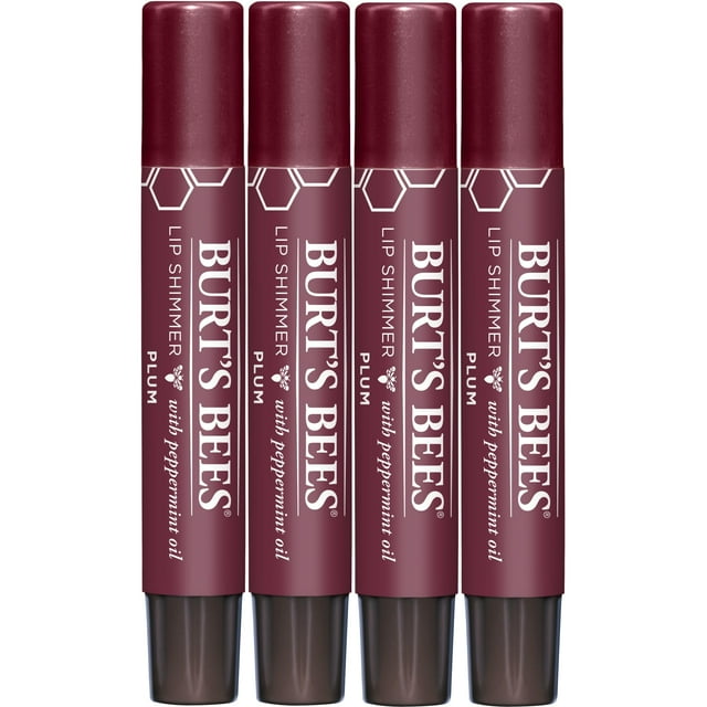 Bálsamo labial Burt's Bees Shimmer Plum en barra, paquete de 4
