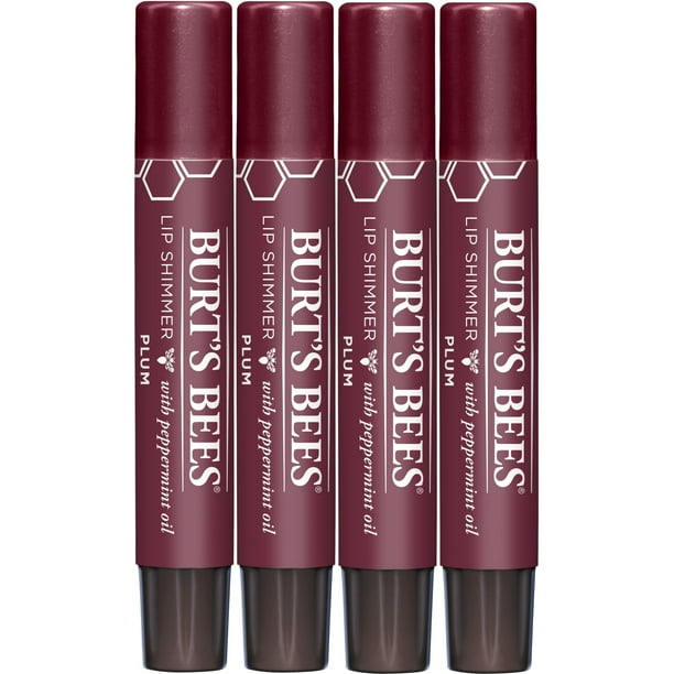 Bálsamo labial Burt's Bees Shimmer Plum en barra, paquete de 4