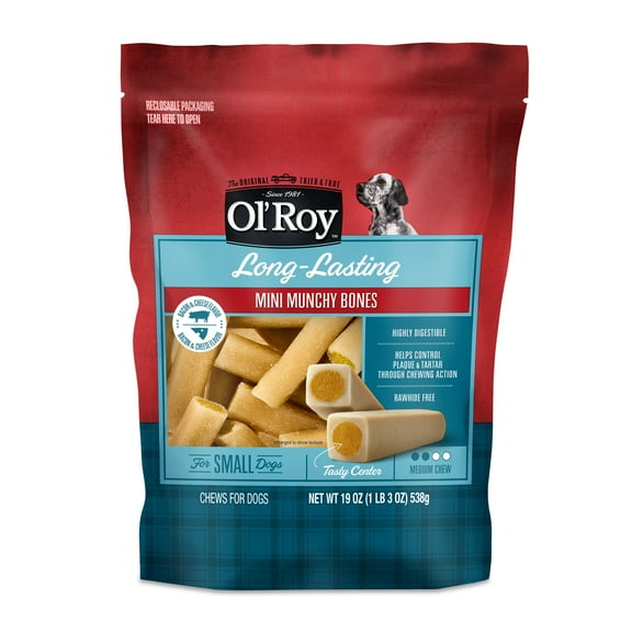 Ol’ Roy Mini Munchy Bones, Bacon & Cheese Flavor, for Small Dogs, Medium Chew, 19 oz, 538g