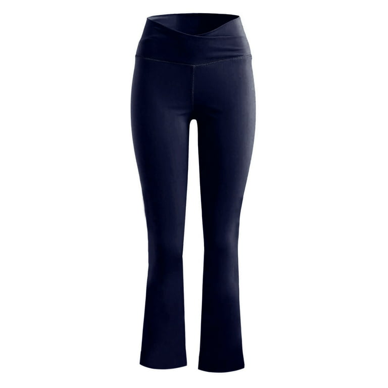 TOWED22 Women's Black Flare Yoga Pants, Crossover High Waisted Casual Bootcut  Leggings(Blue,L) 