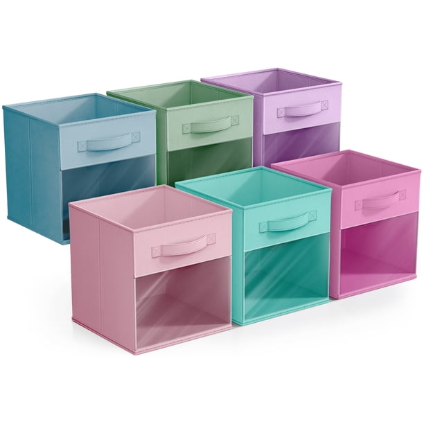 Sorbus Cubos de Almacenamiento Plegables Juego de 6 Cubos de Tela con Ventana Transparente y Asas para Estantes y Armarios (Mezcla de Colores Pastel)