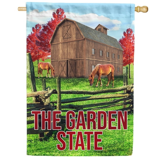 America Forever New Jersey State House Flag- 28 x 40 inches- New Jersey Horse Farm USA Regional Yard Outdoor Decorative Double Sided Flag