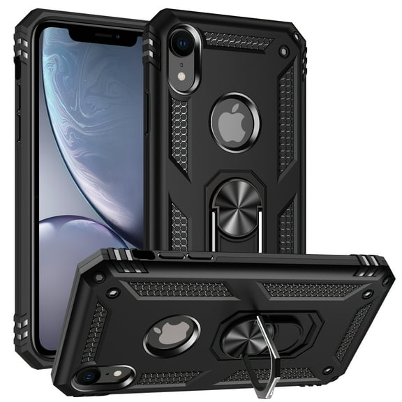 LeYi Compatible for iPhone XR Case, iPhone XR Case for Women Men, [Military-Grade] Phone Case with Ring Kickstand for Apple iPhone XR, Black