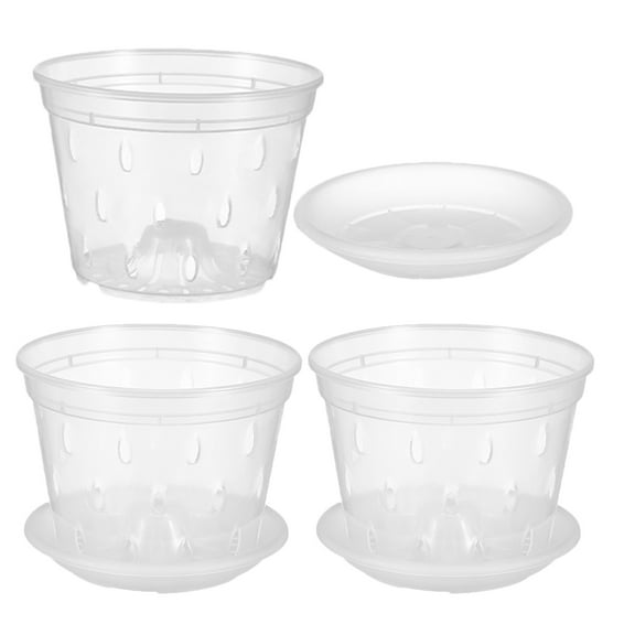 UNOMOR 3 Sets Plastic Orchid Containers Transparent with Tray for Balcony