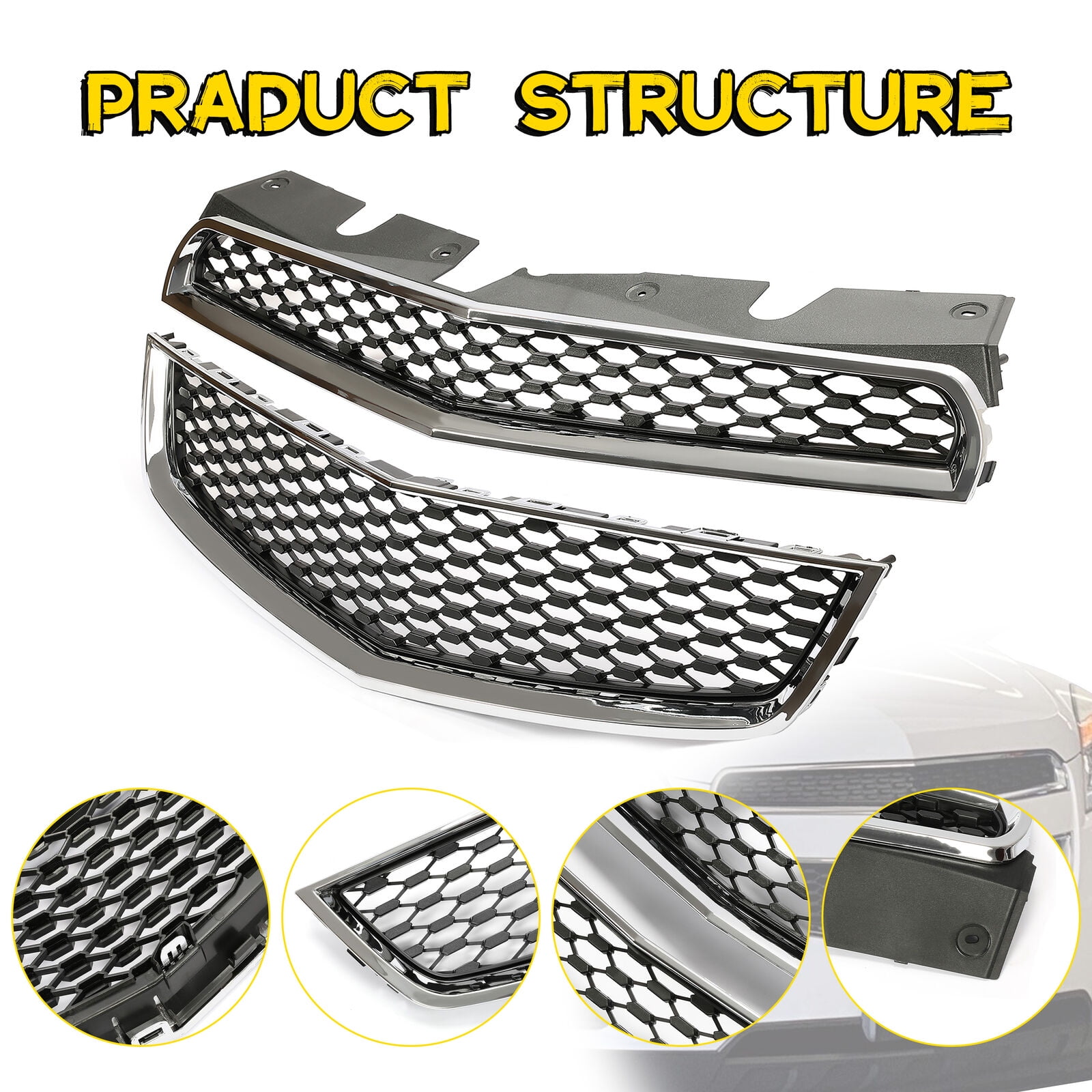 Kojem Front Upper + Lower Grille for 2010-2015 Chevrolet Equinox LS LT LTZ Replaces 25798744 25798747 GM1200622 GM1200621 (2PCS)