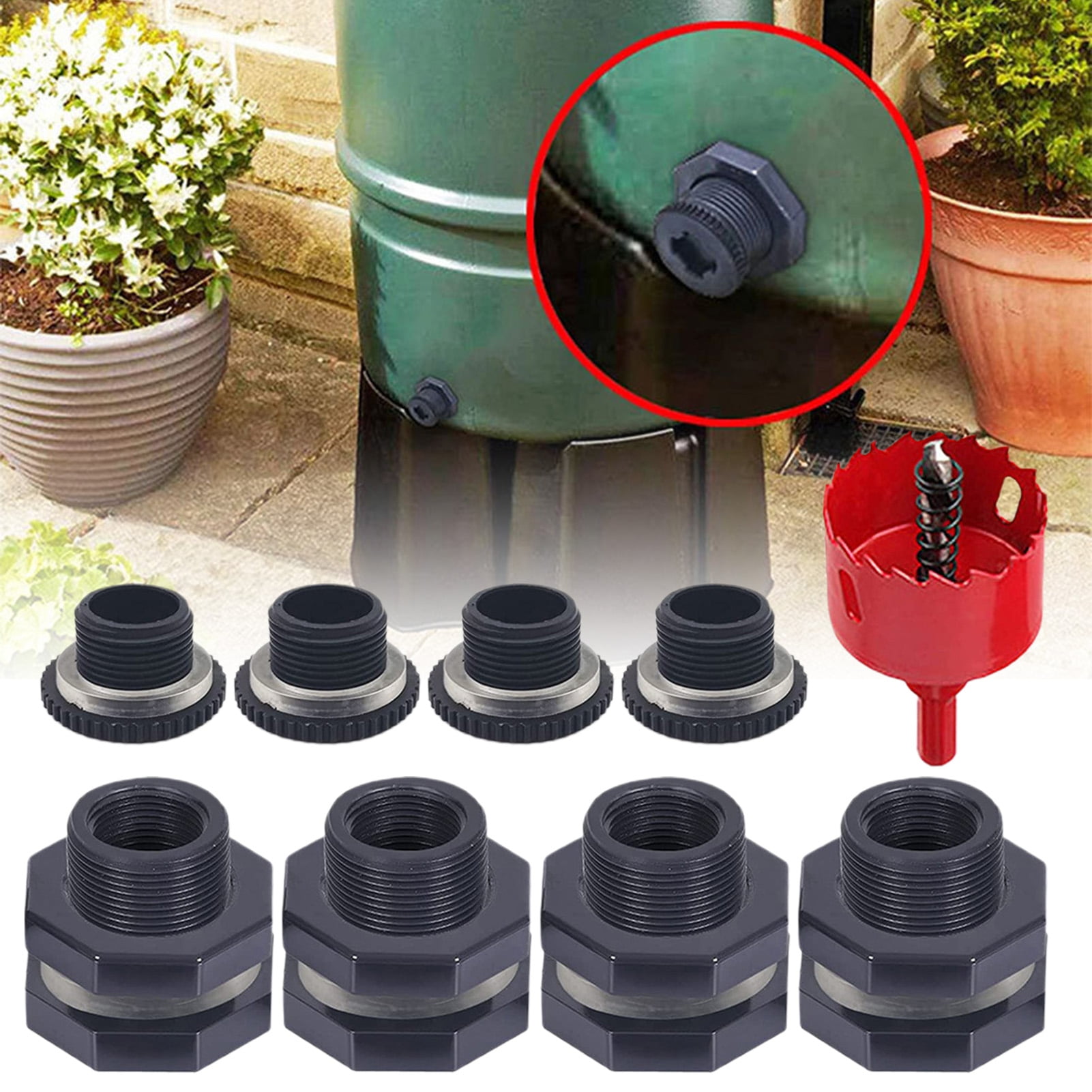Washranp 1Set PVC Rain Barrels Bulkhead Fitting with Plugs,LeakProof