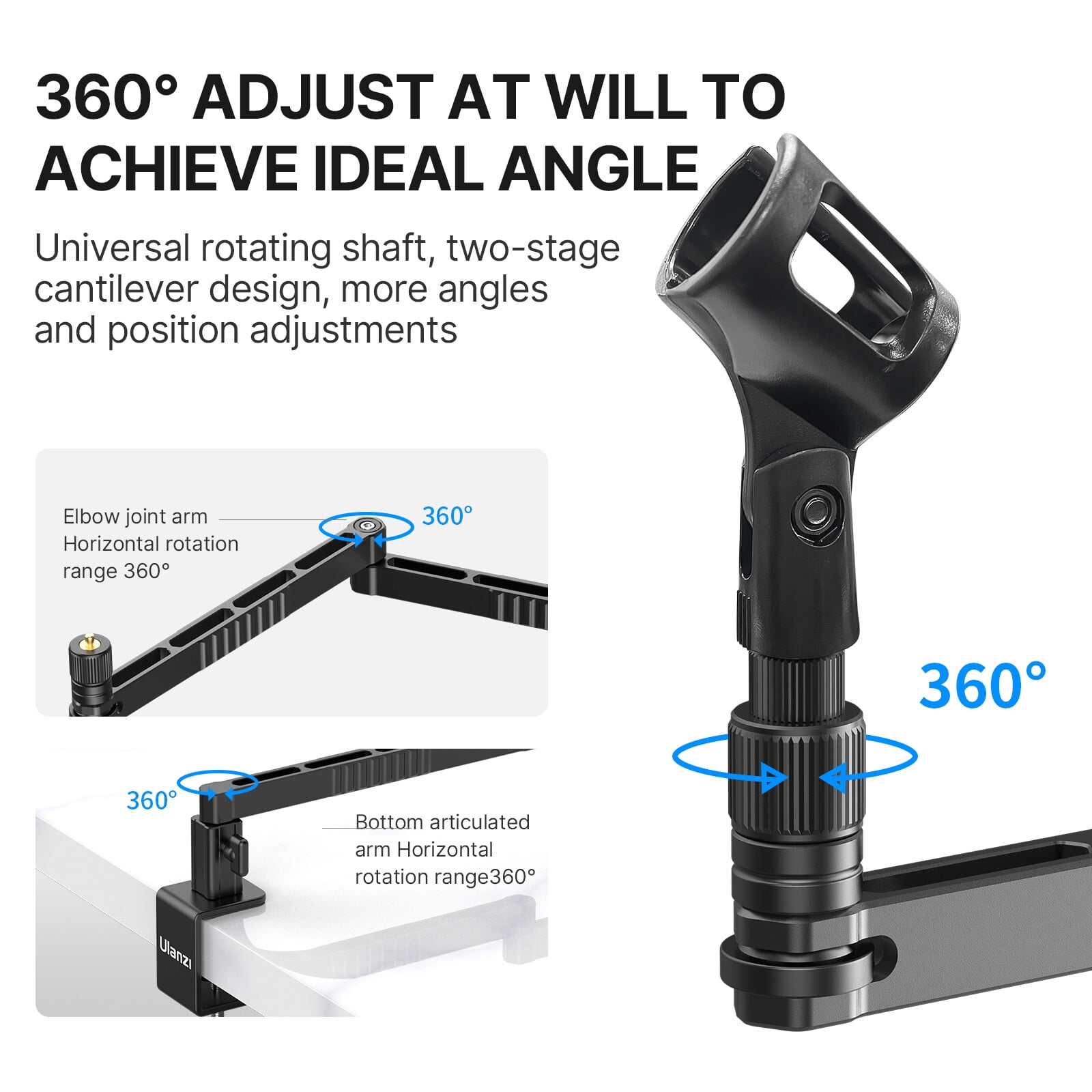Ulanzi LS26 Low Profile Microphone Arm with Cable Channels Desk Clamp – Aluminum 360° Rotatable Foldable Mic Boom Arm for Streaming, Podcasting, Gaming & Recording