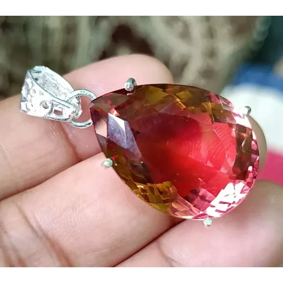 60 Ct Color Change Alexandrite Pear Pendant 925 Sterling Silver Loose Gemstone