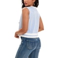 thumbnail image 3 of ATHLECHIC Women's Summer Crop Knit Color Block Sleeveless V Neck Tank Tops M Light Blue White, 3 of 5