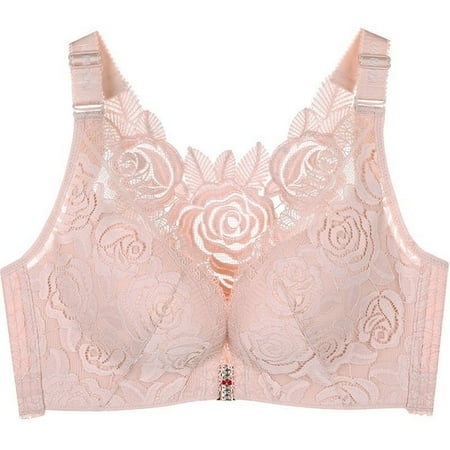 Up to 60% off Wireless Bra  Women s Solid Color Bra Front Button Plus Size Full Cup Closure Secondary Breast Sagging Bra(Pink XXXXL)
