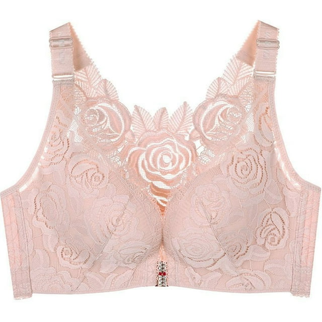 DPTALR Women's Solid Color Bra Front Button Plus Size Full Cup Closure Secondary Breast Sagging Bra