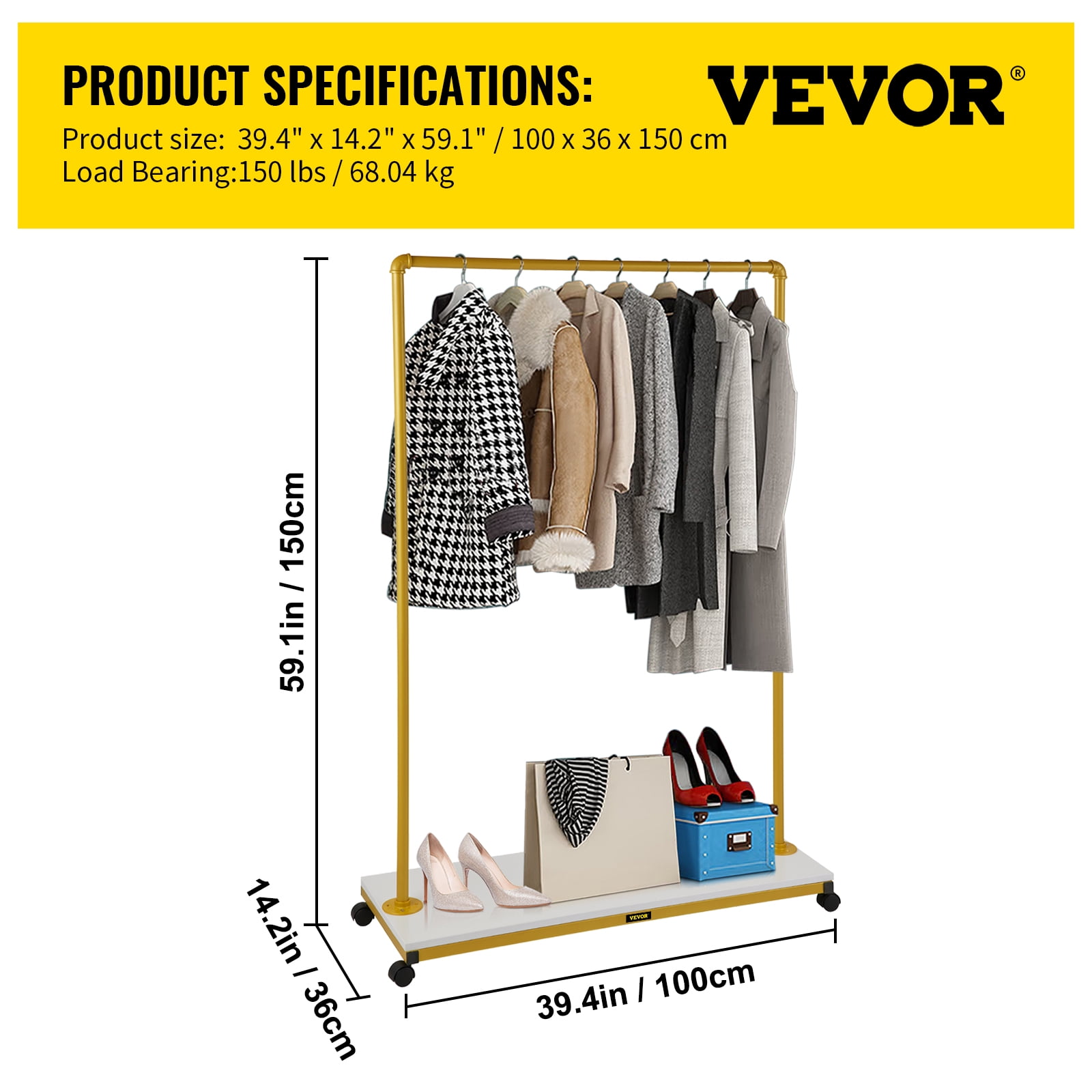 VEVOR Heavy Duty Clothes Rack, Double Hanging Rods Clothing
