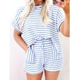 thumbnail image 4 of 2 Piece Sets for Women Summer Outfits Cute Stripe Knit T Shirts Shorts Matching Lounge Set S, 4 of 7